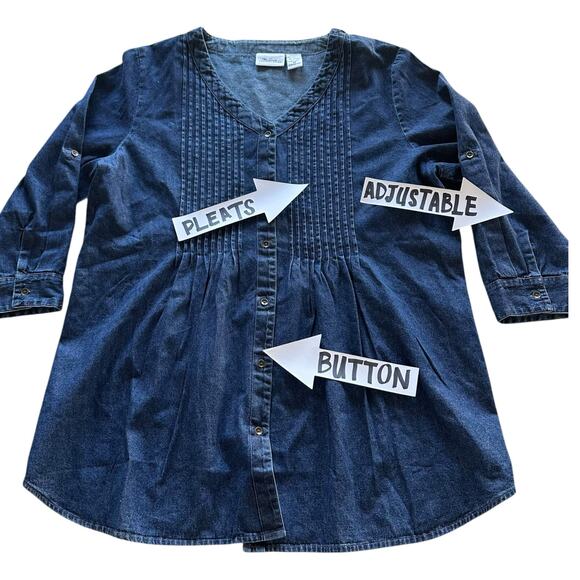 Womens Shirt Medium Blue Denim Lightweight Button Front VNeck Western Rustic - Picture 2 of 7